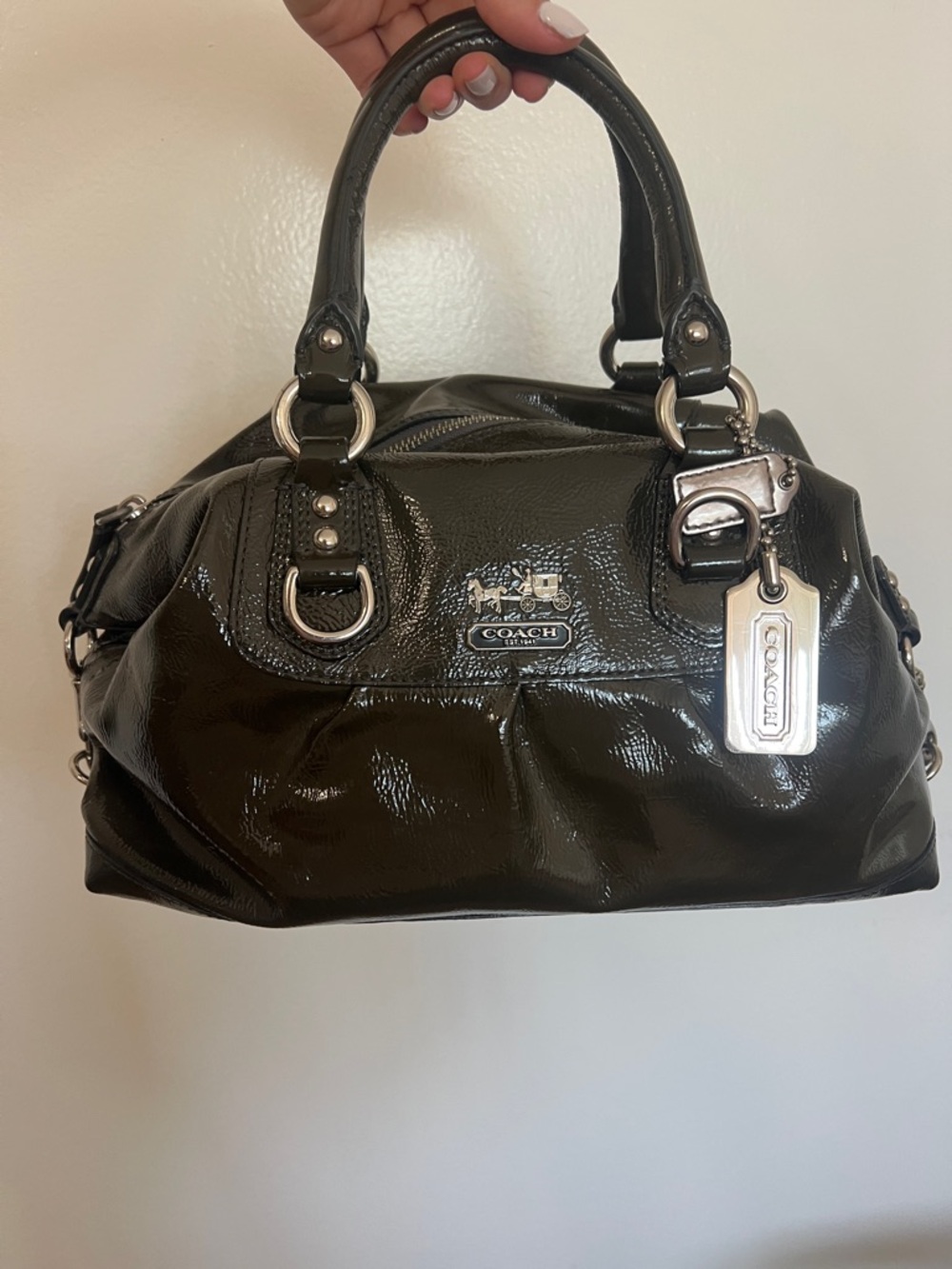 Coach Madison Graphite Grey Patent Leather Sabrina Tote Bag